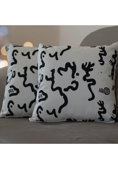 Soyut Desenli Dekoratif Kırlent Kılıfı Siyah Beyaz Modern Tasarım 45 X 45 Cm Siyah-Beyaz