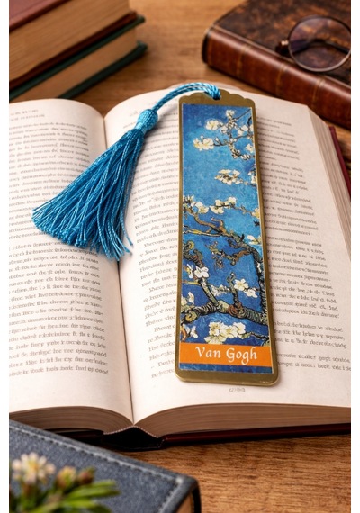 Sanatsal Tablo Temalı Metal Kitap Ayracı Van Gogh-badem Çiçekleri
