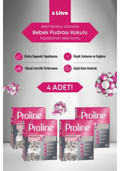 Proline Bebek Pudrası Kokulu Kedi Kumu 4x6lt.