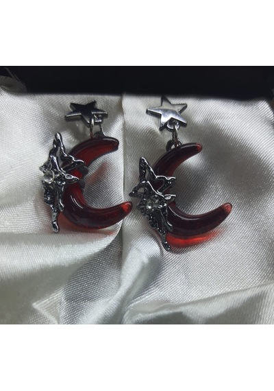 Dükkan Design Red Moon Y2k Yıldız Detaylı Küpe Kırmızı