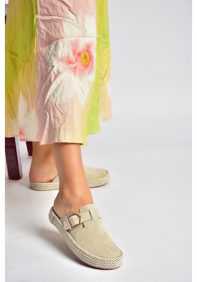Fox Shoes Y596148402 Bej Süet Önü Kapalı Sapo Terlik