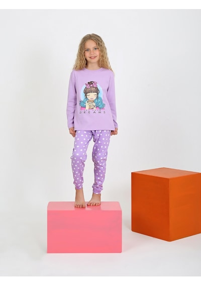 Kız Çocuk Uzun Kollu %100 Pamuklu Pijama Takımı Let Your Lila