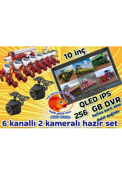 2 Adet 4x3 Cm. Ahd 720p 170 Derece Balık Gözü Kamera 10 İnç 6 Kanallı Qled Ekran 12 V 256 Gb