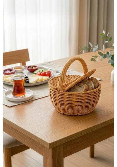 Yuvarlak Hasır Rattan Mini Kulplu Organizer Sepet - Bb6068 Diğer