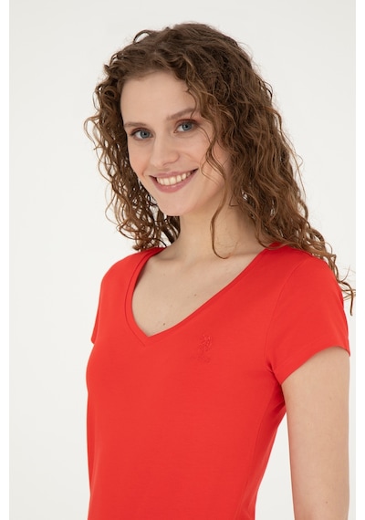 U.S. Polo Assn. Kadın Kırmızı Basic V Yaka Tişört 50280068-VR030