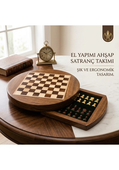 Mıknatıslı Ahşap Satranç Takımı Çekmeceli Saklama Kutulu 18,5 Cm
