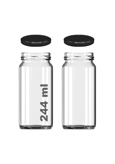 244 Ml Kavanoz Metal Siyah Konserve Kapaklı 244 Cc Şeffaf Uzun Cam Kavanoz 2 Adet Çok Renkli