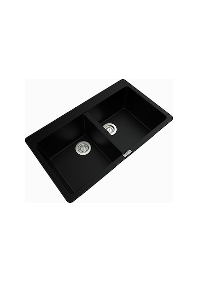 Polex Cristalüx Granit Evye P-N9 Siyah 2 Hazneli Tezgah Altı Ve Tezgah Üstü Mutfak Evyesi 86x50.5 CM