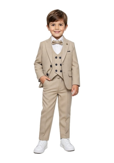 Mnk Baby & Kids Kiryos Erkek Çocuk Kareli Takım Elbise M00806 Bej
