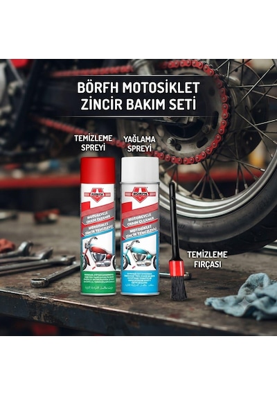 Börfh Motosiklet Zincir Temizleyici Ve Yağlayıcı Sprey Seti