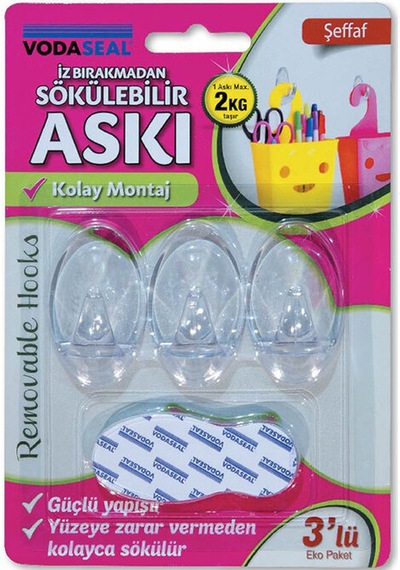 2 Adet Vodaseal 3'lü Askı Şeffaf İz Bırakmayan