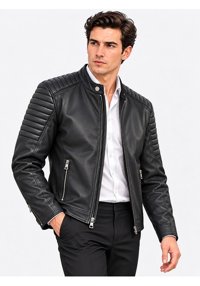 Classics Men Delpino Slim Fit Erkek Suni Deri Ceket - 7828 Siyah