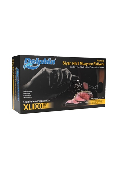 Dolphin Nitril Muayene Eldiveni Pudrasız 100 Adet Siyah Xl 6'li Avantaj Paketi - 6 Adet Tarı