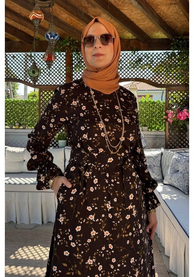 Rabia Şamlı Bihter Kahverengi Elbise Normal