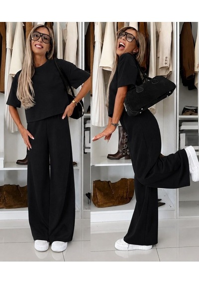Butik İstanbul Kadın Kısa Kollu Bisiklet Yakalı Modal Bluz Ve Pantolon Ikili Takım Siyah