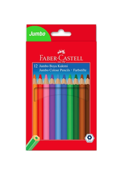 Faber-castell 12 Renk Jumbo Boya Kalemi Tam Boy 12'li Set Kağıt Ve Karton Yüzeylerde Kullanım Karışık