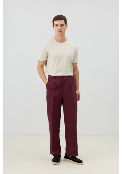 Antioch Modal Karışımlı Çizgili Relaxed Erkek Pantolon Bordo