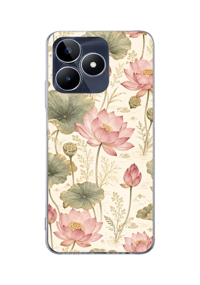 Realme C53 Uyumlu Pastel Pembe Lotus Baskılı Silikon Kılıf