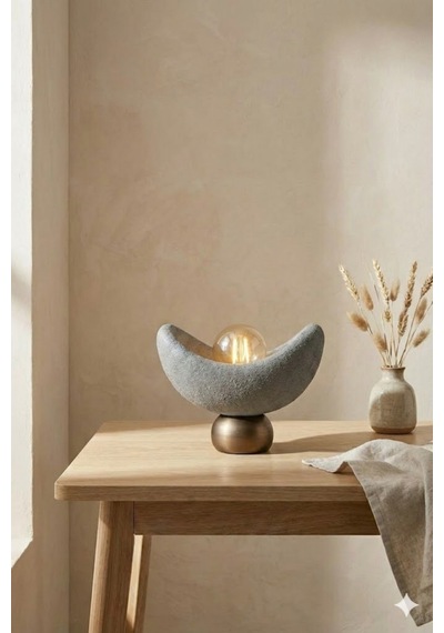 Luna Tasarım Masa Lambası Gri Bronz Detaylı Abajur Loş Amber Işık, Rustik Ampul Hediyeli 20 X 37 Cm