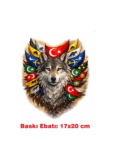 Bozkurt Ve Osmanlı Bayrakları Temalı Ütü İle Yapışan Tekstil Kumaş Tişört Dtf Baskı 3445