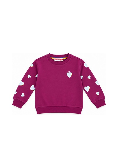 Haribo Kalp Desenli Life İs Sweet Baskılı Kız Çocuk Sweatshirt Mürdüm