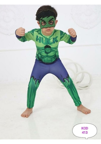 Şehrazattasarım Hulk Baskılı Erkek Çocuk Kostüm Yeşil