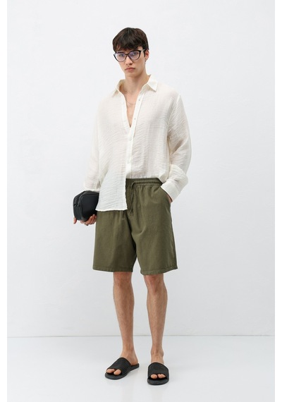Vamos Oversize Keten Şort Haki