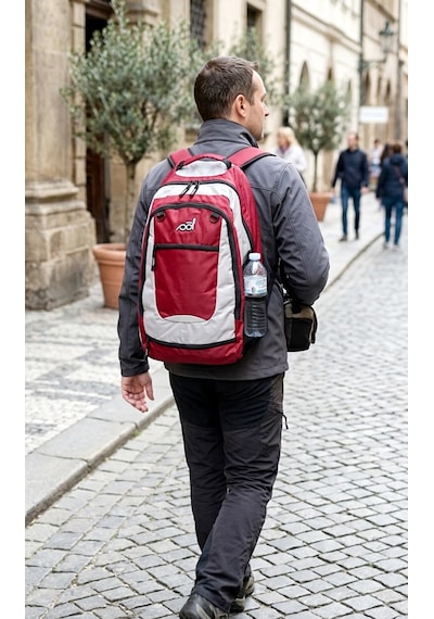 Sol - Venture Gündelik Seyahat Unisex Sırt Çantası Kan Kırmızı Gri