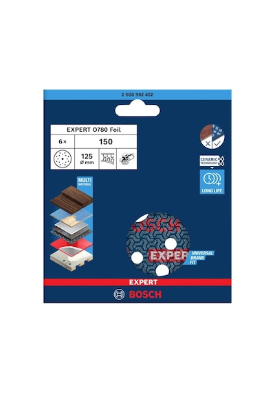 Bosch Expert O780 125 Mm 150 Kum 6'lı Cırtlı Folyo Zımpara Diski 2608902402
