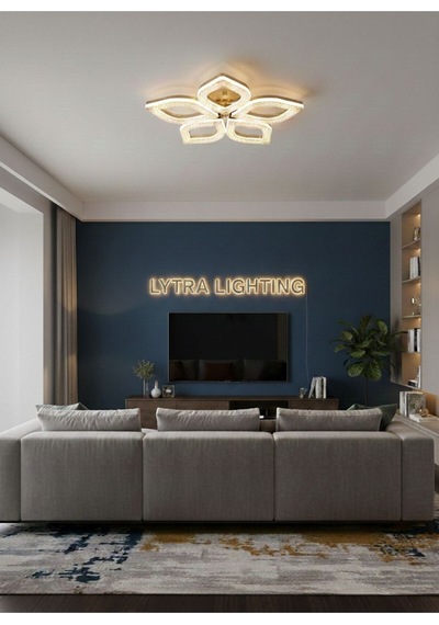 Yonca Model Gold 5"li Ledli 3 Renk Modu Kristal Salon Mutfak Yatak Çocuk Odası Avize Altın