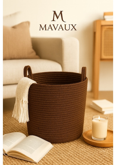Mavaux Çok Amaçlı, 30cm-30cm Orta Boy, Yanları Saplı, Jüt, Hasır, Dokuma Sepet, Düzenleyici Organizer Kahverengi