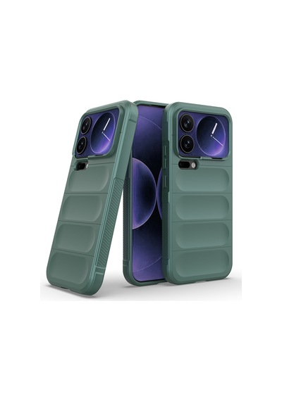 Maks Technology Mi 17 Pro Max Kılıf Esnek Tpu Oyuklu Arka Yüzey Tasarımlı Mkst Etnik Silikon Kapak - Koyu Yeşil