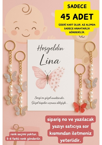 15 Adet Kelebek Kartlı Renkli Kelebek Anahtarlık - Mevlid Hediye - Kına Hediye- Sünnet Hediye Çok Renkli