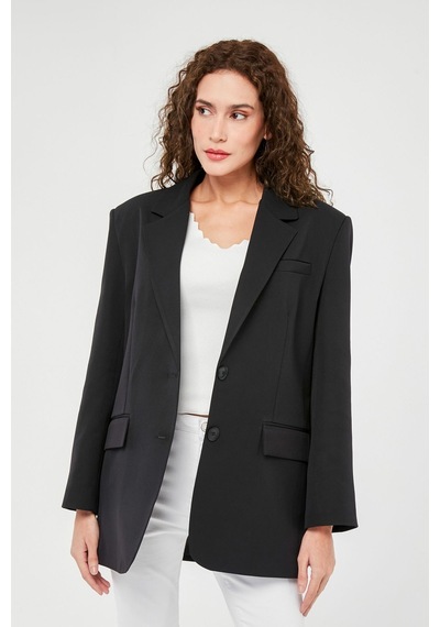Siyah Kadın Düğmeli Blazer Ceket 001