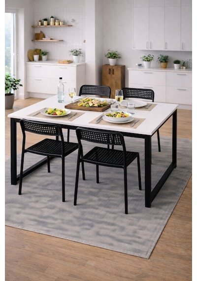 5'li Mutfak Masa Takımı, 4 Sandalye Ve 1 Masa, Yemek Odası, Bahçe Takımı, 4 Kişilik, Metal Ayaklı Masa: Beyaz/siyah- Sandalye: Siyah 5'li Mutfak Masa Takımı, 4 Sandalye Ve 1 Masa, Yemek Odası, Bahçe Takımı, 4 Kişilik, Metal Ayaklı Masa: Beyaz/siyah- Sandalye: Siyah