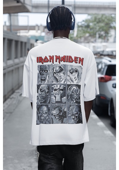 Iron Maiden Rock Metal Müzik Grubu Sırt Baskılı Unisex Oversize T Beyaz