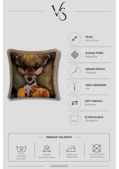 Antropomorfik Hayvan Desenli Püsküllü Babyface Dokuma Kırlent Kılıfı Çok Renkli