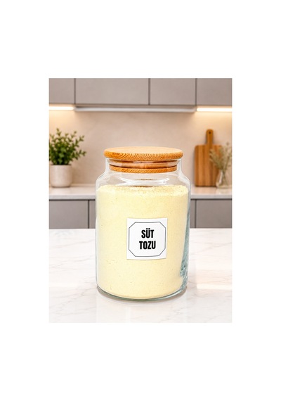 2'li Ahşap Vakum Kapaklı Cam Süt Tozu Filtre Kahve Saklama Kavanozu Seti 800 Ml Etiket Hediyeli Çok Renkli