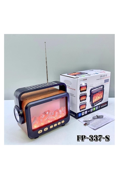 Solar Panelli Şömine Nostaljik Görünümlü Bluetooth Hoparlör Ve Fenerli Mp3 Çalar Radyo Müzik Kutusu