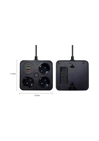 Akım Korumalı Anahtarlı Priz - 3x Priz - 2x Usb - 2x Type-c - 2 Mt Kablo Hızlı Şarj Özellikli Siyah 0 - 2 M