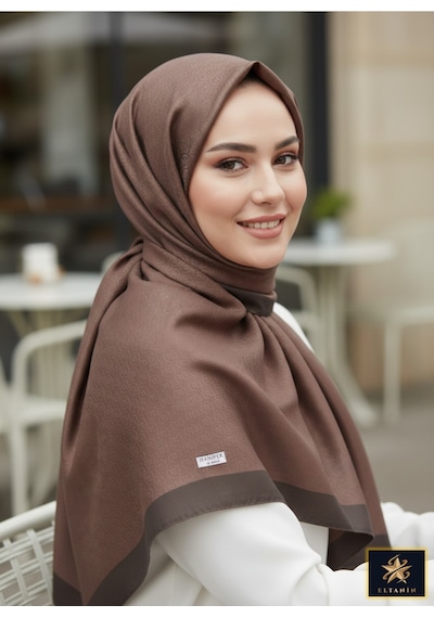 Premium Lux Original Monogram Şal İpek Vual, Yüksek Kalite, Hafif, Rahat, Şık, Tesettür, Shawl Kahverengi