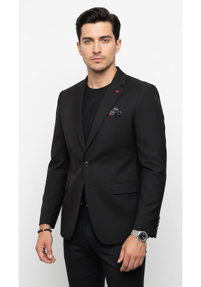 Plus Scorpion Erkek Pamuklu Penye Likralı Tek Düğmeli Çift Yırtmaçlı Blazer Ceket Siyah