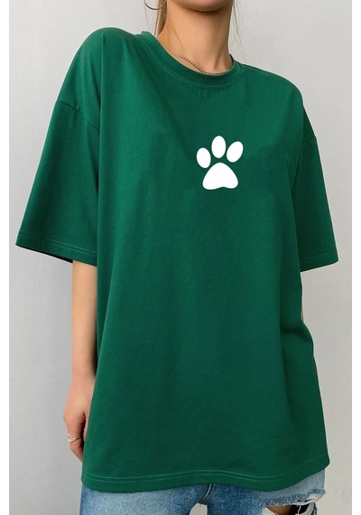 Unisex Paw Baskılı T-shirt Yeşil
