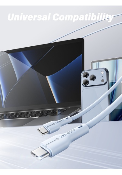 Ven-dens Vd-dc23cc 60 W Pd Type-c To Type-c Hızlı Şarj Ve Veri Kablosu, 1 Metre, Esnek Tpe, Mavi