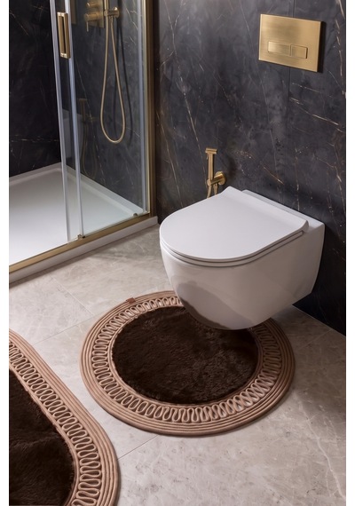 Banyo Paspası Takımı 60x100+60x60 Cm İç Trikot Acı Kahve & Camel