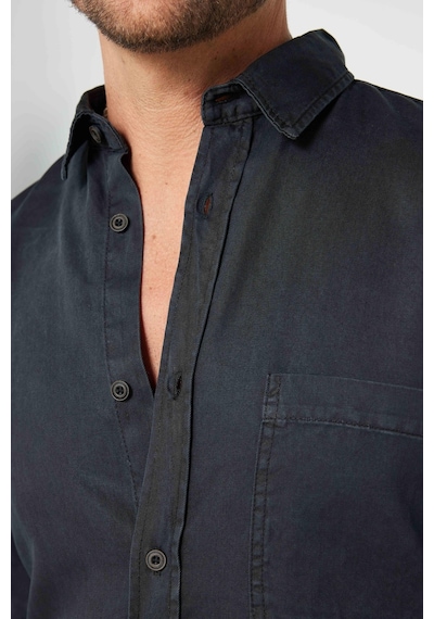 Tudors Slim Fit Uzun Kollu Dar Kesim Spor Yaka Düz Siyah Denim Erkek Gömlek-31322-siyah Siyah