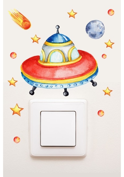 Priz Uzay Gemisi Ve Yıldızlar Çocuk Odası Dekoratif Priz Sticker