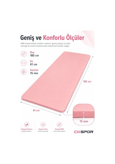 Ckspor 15 Mm Kaymaz Nbr Pilates Matı Taşıma Askılı Yoga Veegzerisiz Minderi Pembe