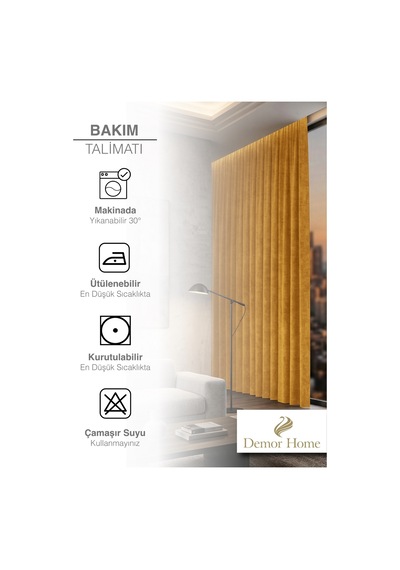Br Demor Home 1/2 Sık Pile Bal Peteği Sarısı Kadife Dokulu Fon Perde Ütü İstemez En Çok Satılan