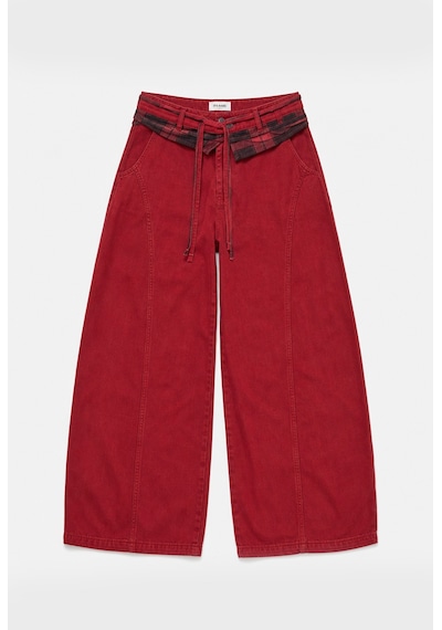 Kadın 6w6-35 Barrel Fit Ekose Kemer Detaylı Tasarım Denim Jean Kırmızı